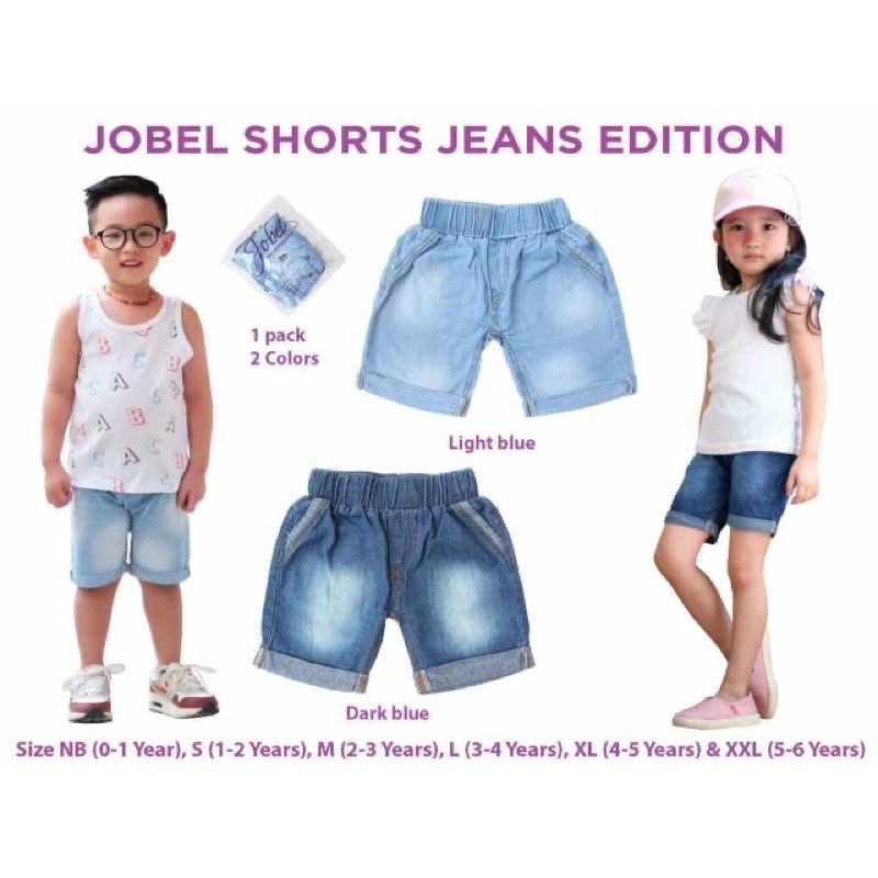 isi 2pc Jobel Shorts Jeans / Celana Pendek Jeans Bayi &amp; Anak 0-6Tahun
