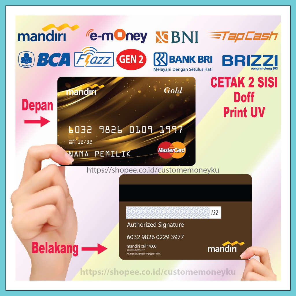 KARTU EMONEY DESIGN CUSTOM KARTU GOLD CARD E-MONEY MANDIRI FLAZZ BCA GEN 2 TAPCASH BRIZZI 2 SISI