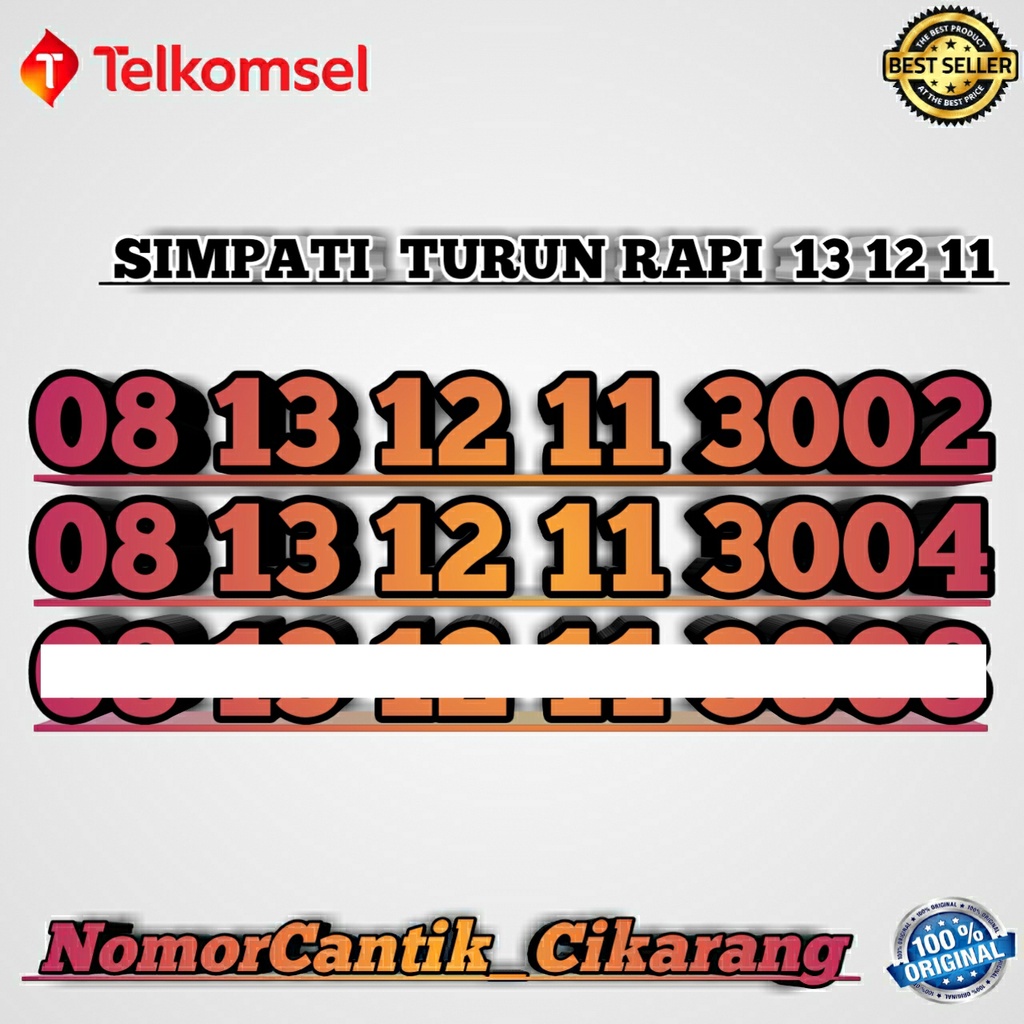 NOMOR CANTIK SIMPATI URUT + RIBUAN RAPI 13 12 11  131211  / 3002 3004 3008 4001 4005 6008 8001
