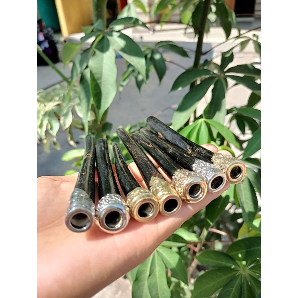 once pipa rokok akar bahar hitam motif alpaka
