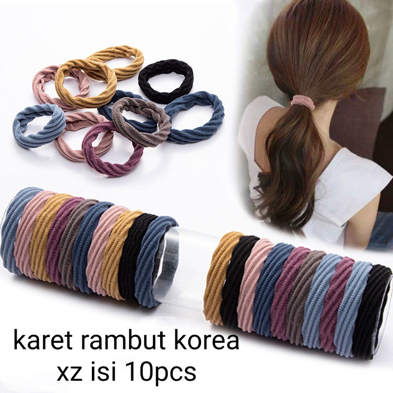 10 PCS KARET RAMBUT KOREA XZ / IKAT RAMBUT / KUNCIRAN RAMBUT / KUNCIR PONY TAIL / AKSESORIS IMPOR