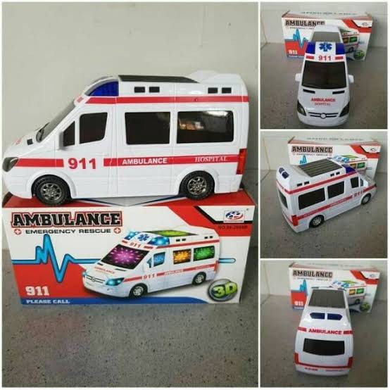 Mainan Anak Mobil Ambulance Hospital 911 Lampu 3D dan Sirine