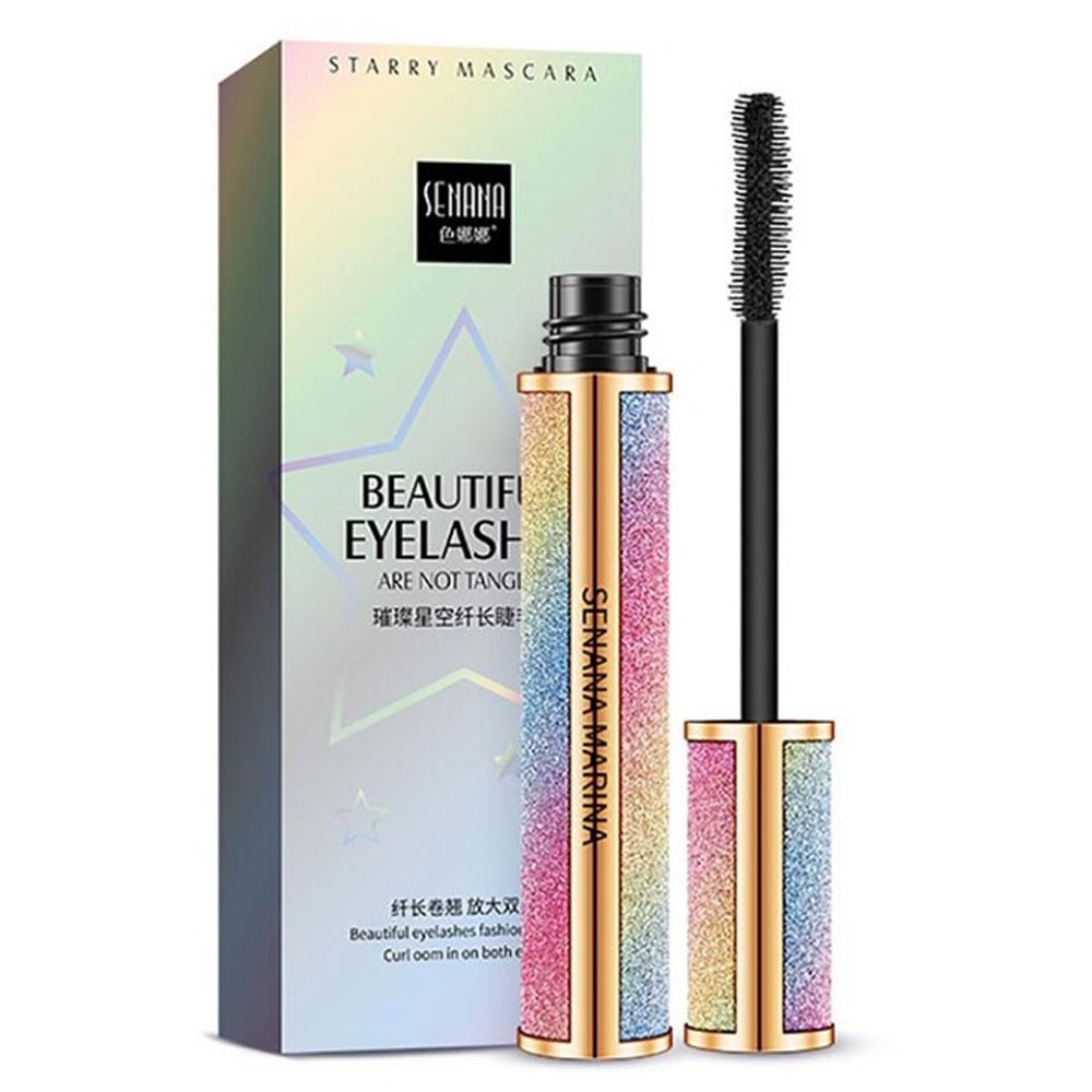 SENANA Beautiful Eyelash Starry Mascara 4D Silk Fiber Lashes Thick Lengthening Mascara Long Black La