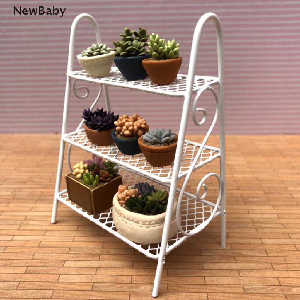 Newbaby 1Pc Miniatur Rak Bunga Besi Skala 1: 12 Untuk Dekorasi Rumah Boneka