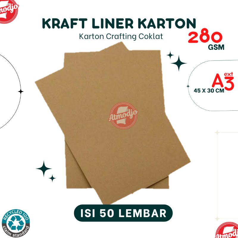 

Kertas Karton Kraft Liner 280g A3 (30x45cm) isi 50 Lembar | Samson Kraft Paper Brown Recycle