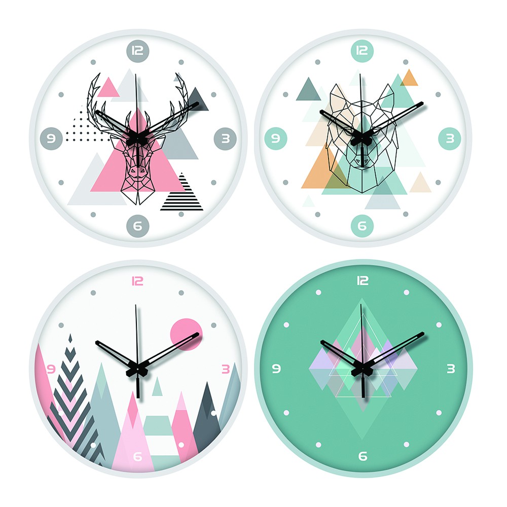 Jam dinding scandinavian geometry rusa serigala gunung triangle mesin sweep movement