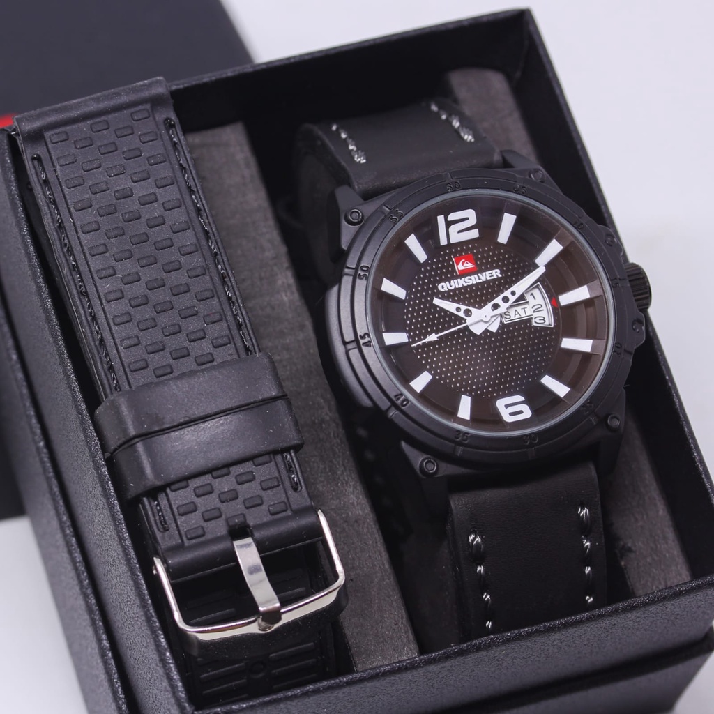 [COD] Jam Tangan Pria Quiksilver Qs6857E Tanggal Hari Aktif Tali Kulit Free Tali Rubber , Box Origin