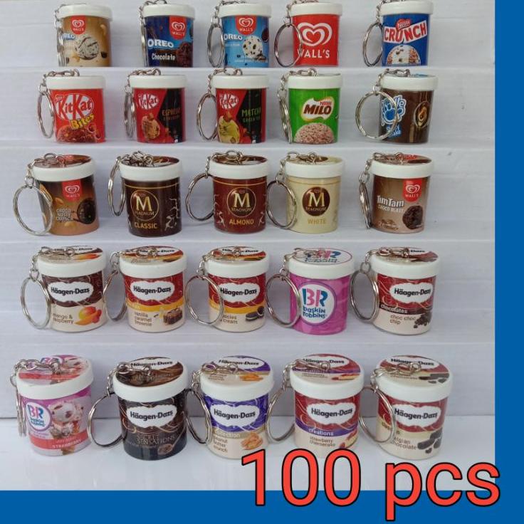 Promo Terheboh 100 pcs Gantungan Kunci miniatur snack es krim cup