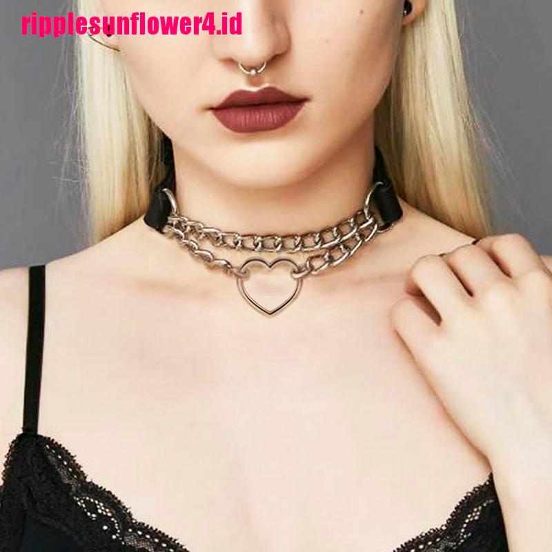 Kalung Choker Bahan Kulit Dengan Liontin Hati Gaya Gothic Punk