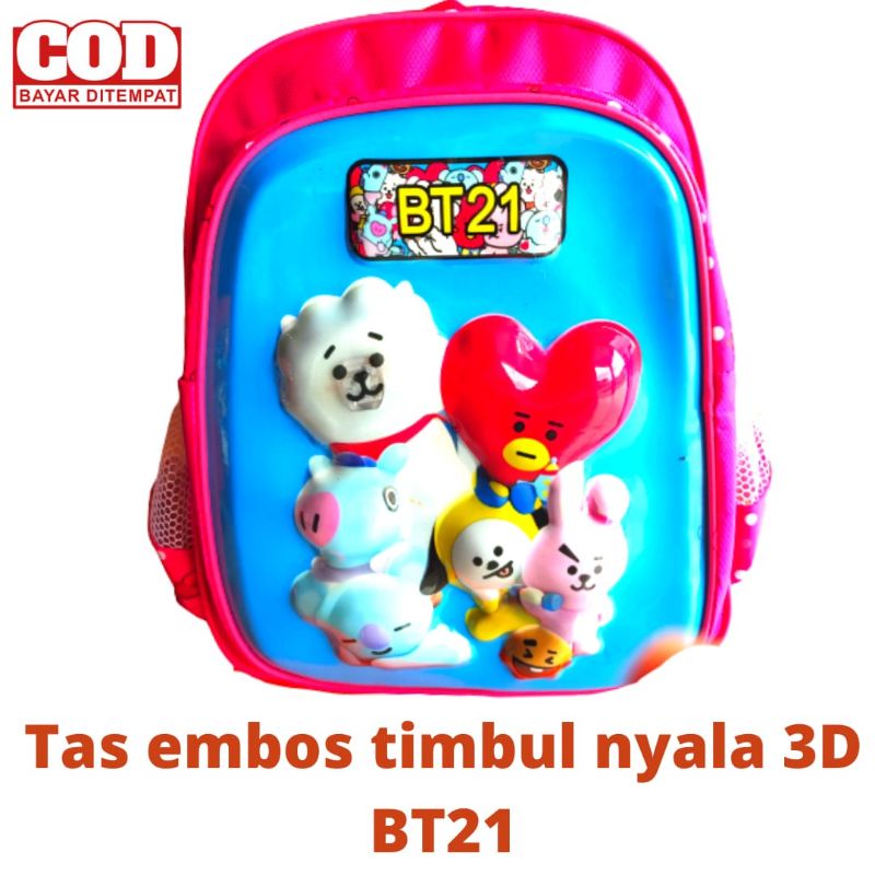 Tas Ransel Anak 3D Timbul Lampu Tk Sd Perempuan Karakter BT21 bts21