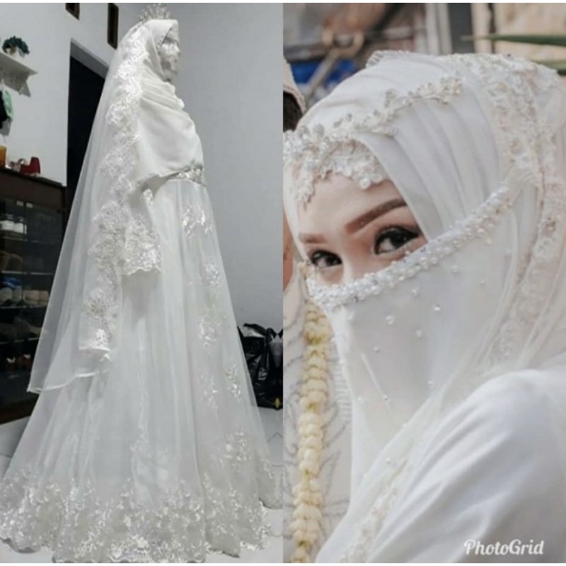 gaun pengantin muslimah walimah  jumbo wedding dress