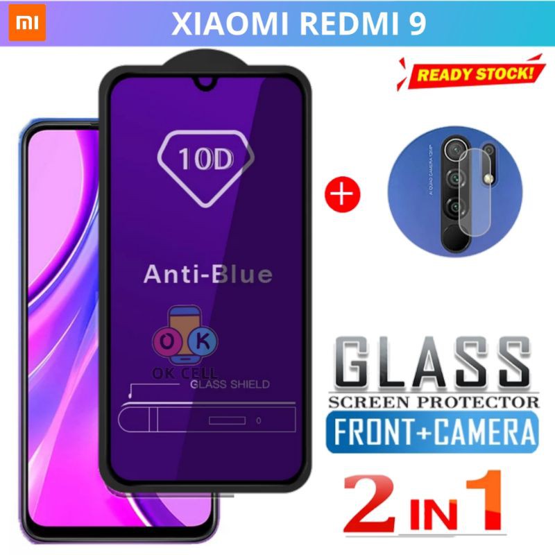 2in1- Tempered Glass Anti Blue Light Redmi 9 - Tg Anti Gores Anti Radiasi Xiaomi Redmi 9a Full Layar