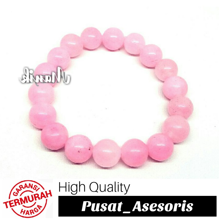 Gelang Batu Alam Pria Wanita Cowok Cewek Akik Giok Rose Quartz Asli 10 Mm Natural Alam
