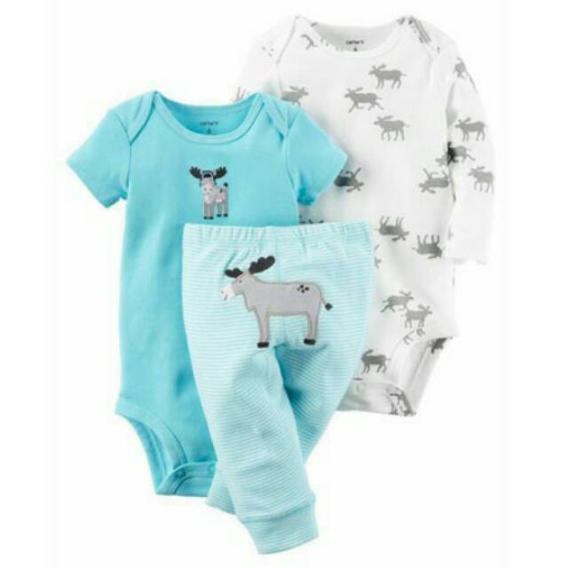 Baju bayi carters 3 in 1 blue raindeer jumper romper