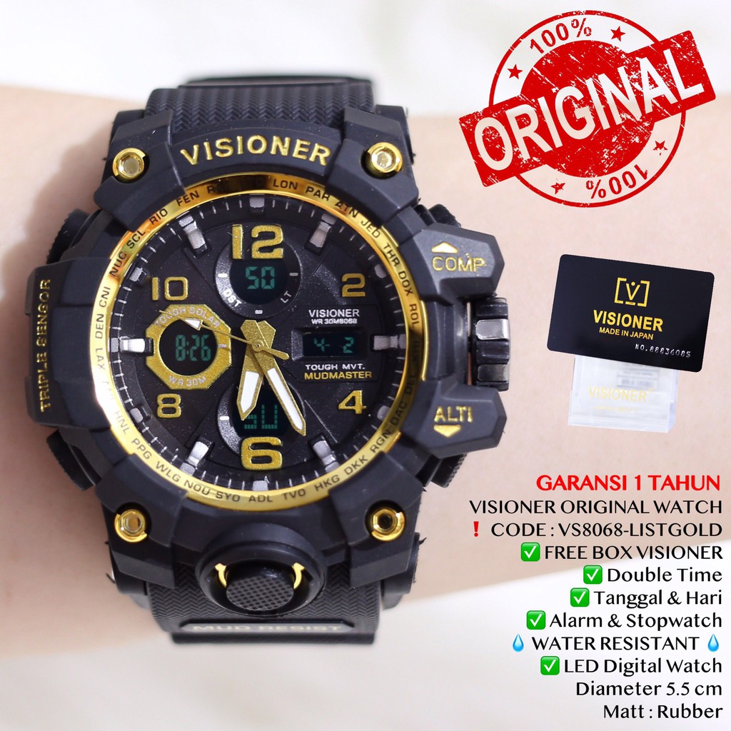 Jam tangan Pria ORIGINAL VISIONER WATCH Digital LED Rubber tahan air GARANSI VS8068