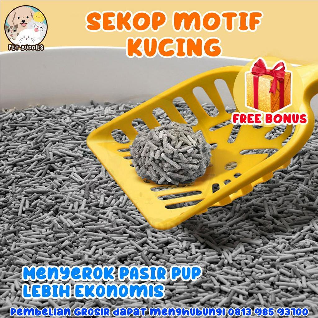 [FREE BONUS]Serokan Motif Kucing Panjang Sekop Kotoran/Pasir Cat Litter