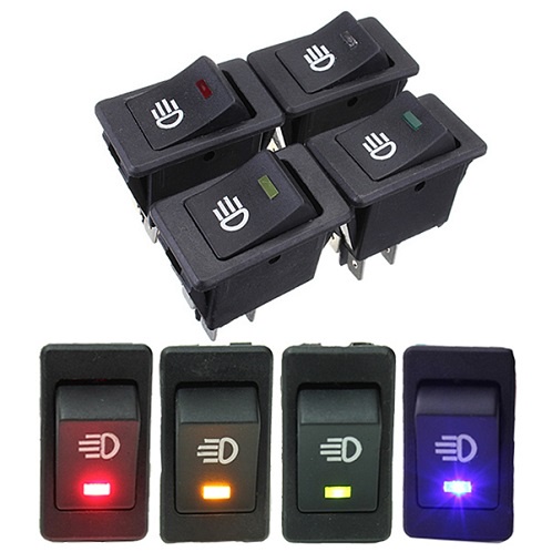 Rocker Switch 12V 35A Saklar Kabut 4 Pin Fog Light Lamp Dashboard LedWarna Merah hijau Kuning Biru