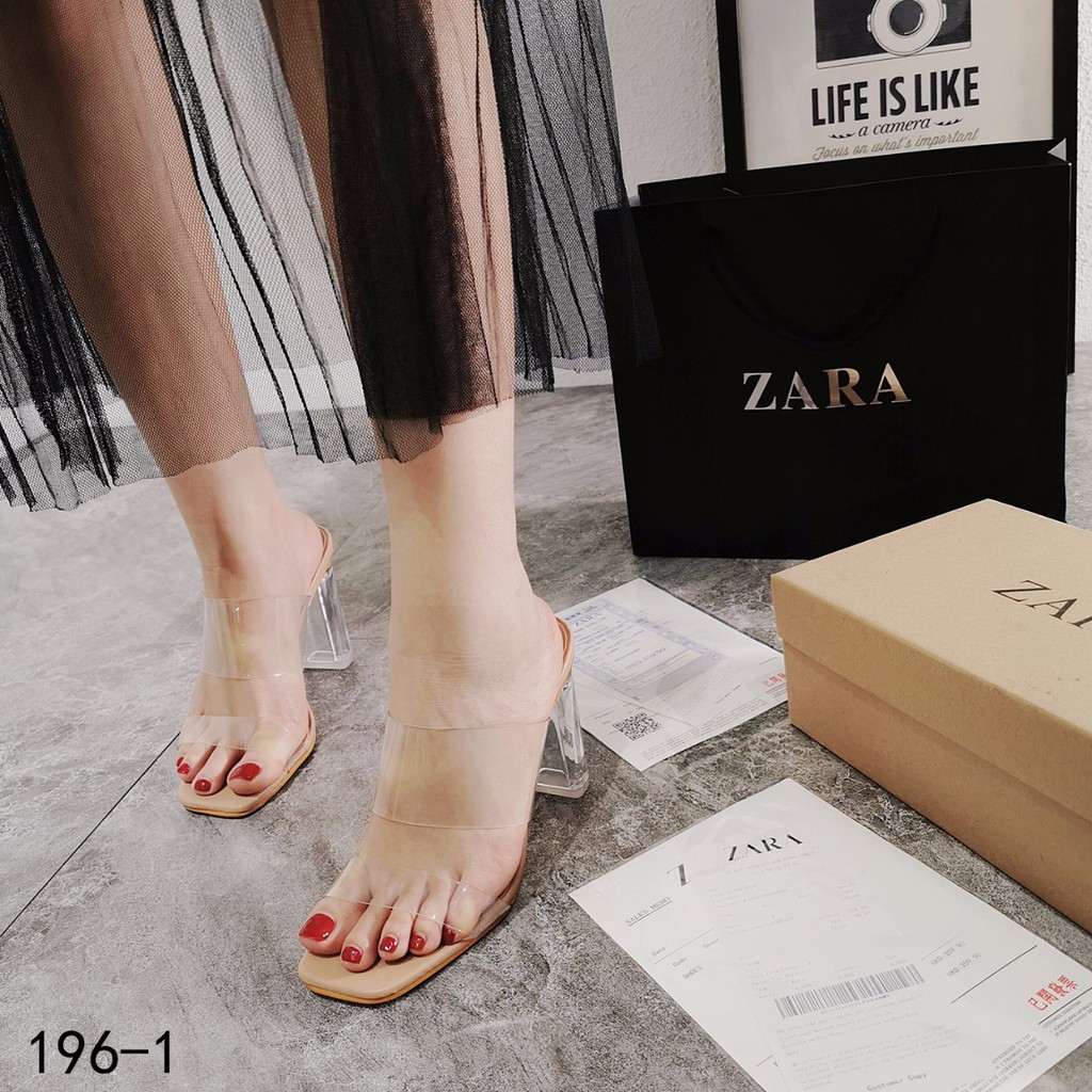 zara vinyl mules with methacrylate heels