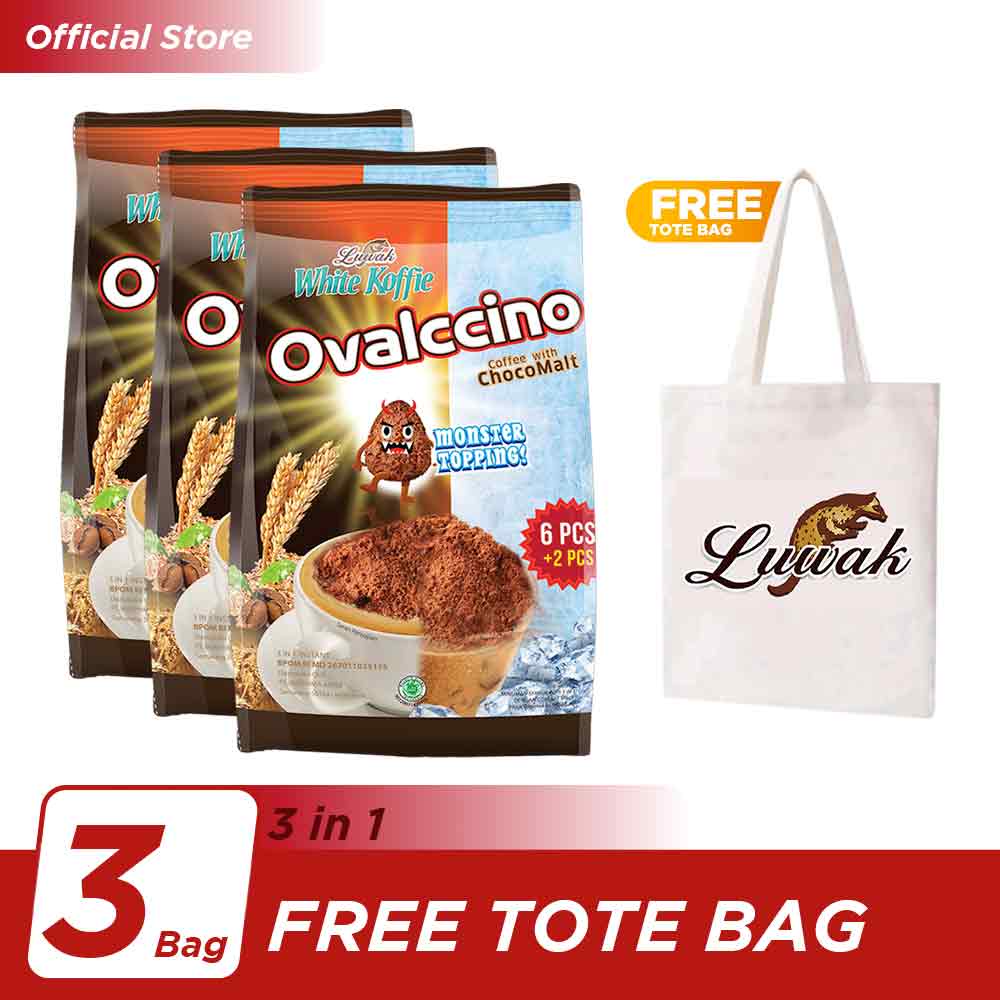 

Kopi Luwak White Koffie Ovalcino Bag 6+2x25gr 3 Pcs - Free Tote Bag