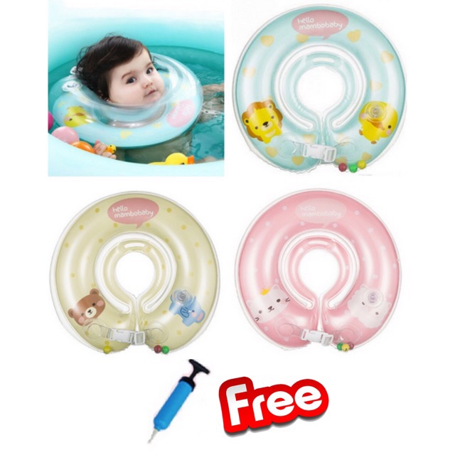 Mambo Baby Swim Neck Ring (Free Pompa), Ban Renang Anak - Blue / Lime - Ban Leher Anak Bayi Berenang