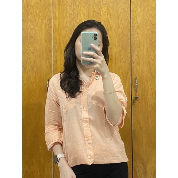 New Kemeja Giordano Lengan Panjang Motif Polos Kemeja Formal Wanita Giordano Sale Cuci Gudang Prelov