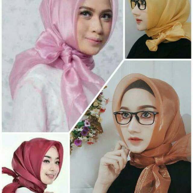 FASHION HIJAB SEGI EMPAT ORGANZA WARNA GOLD