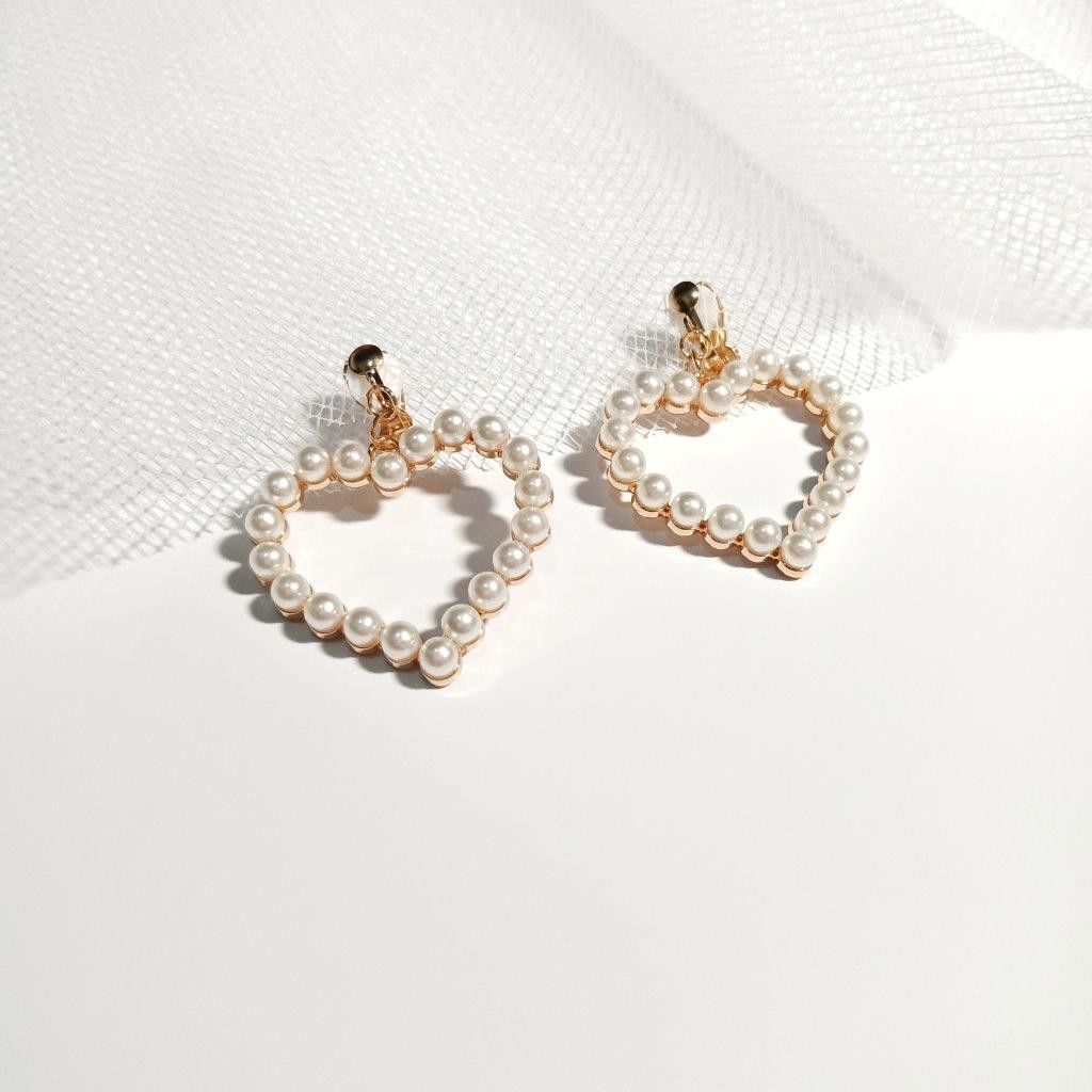 [YOMY] Anting Jepit Bentuk Hati Mutiara Ala Korea Warna Putih Emas