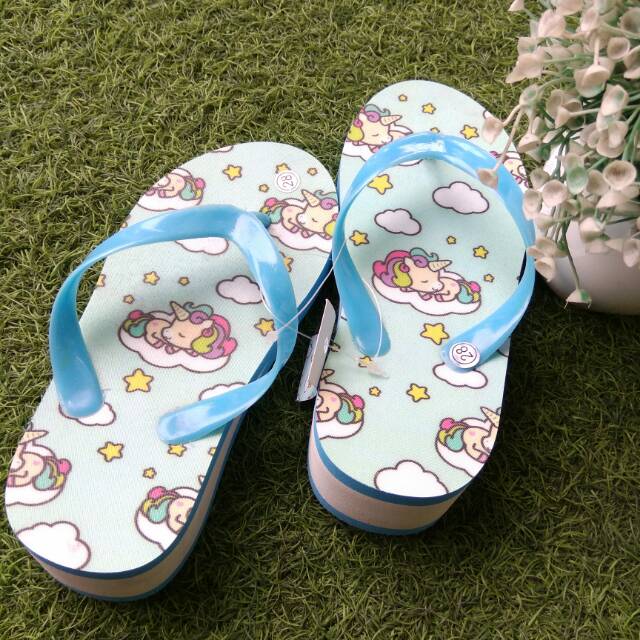 Unicorn Sandal Sendal Hak Wedges Anak Perempuan Custom Unicorn Sandal Sendal Hak Wedges Anak Perempuan Custom