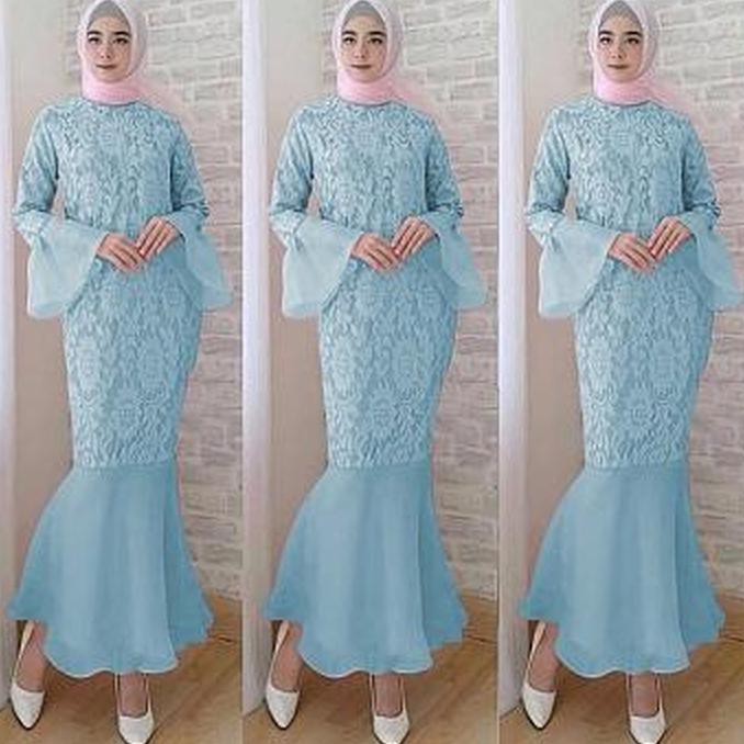 New Sinka Fashion Mermaid /Gamis Pesta / Gamis Brukat / Dress Pesta / Dres - Biru Muda Promo