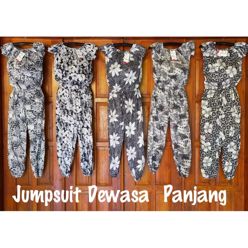 JUMPSUIT PANJANG OVERALL MOTIP BATIK HITAM PUTIH SATU WARNA PILIHAN