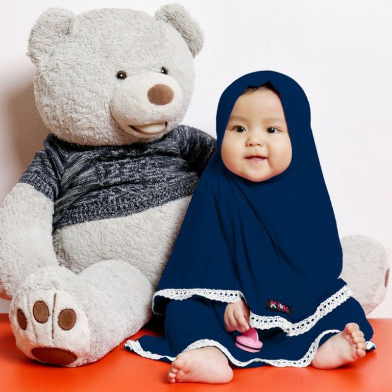 Gamis Jilbab Anak Bayi Renda Set Hijab Usia 3 bulan - 8 tahun