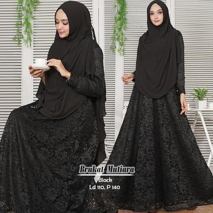 BAJU GAMIS SYARI SYARII MUSLIM MUTIARA BLACK / GAMIS BRUKAT MEWAH