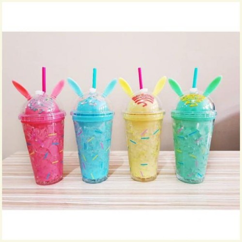 H12 Botol Minum Tumblr Ice Cup Summer Tutup Telinga Kelinci 450ml H-12 / Bunny