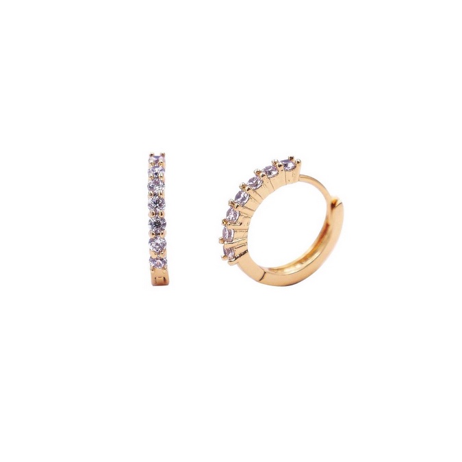 Anting Clip Titanium Motif Baris Gold Zircon