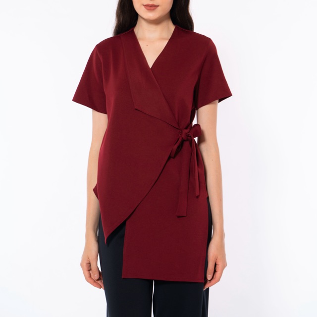 Liz Top Maroon - Baju Atasan Blouse Blus Scuba Casual Pakaian Wanita