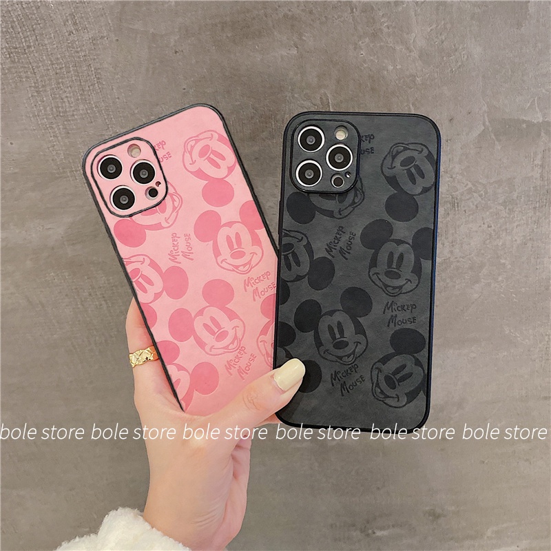 Leather pattern Mickey casing iphone 12 pro max 12mini 11pro max Xs max XR 7/8/se2020 7plus/8plus all-inclusive fall protection cover casing iphone