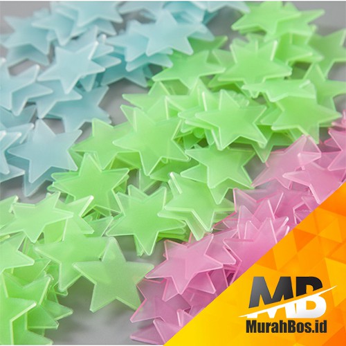  100 pcs Stiker  Nyala  3D Bintang Hiasan Dinding  Glow in 