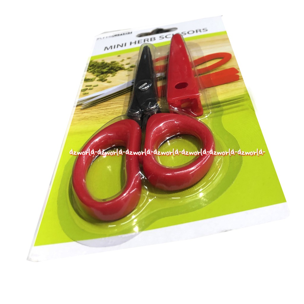 Krischef Mini Herb Scissors Gunting Untuk Potong Sayuran Dengan Tutup Gunting Merah Kris Chef