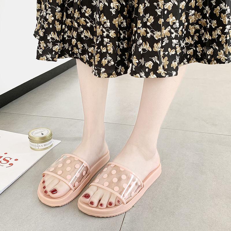 IDEALIFESHOES Sandal Wanita dot pink hitam Korea Sendal Cewek Sandal Wanita Kekinian Selop Karet Sendal Santai Wanita DOT