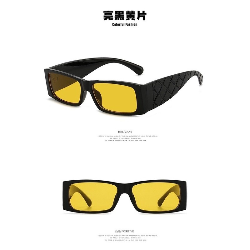 (YUZHU) COD Gaya Barat Rectangle Rhombus Temple Sunglasses untuk Wanita/Pria Nuansa Sempit Kecil untuk Wanita