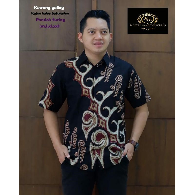 Hem Batik Pendek Pria Kemeja Batik Lengan Pendek Warna Hitam Baju Batik Terbaru KAWUNG GALING Hitam