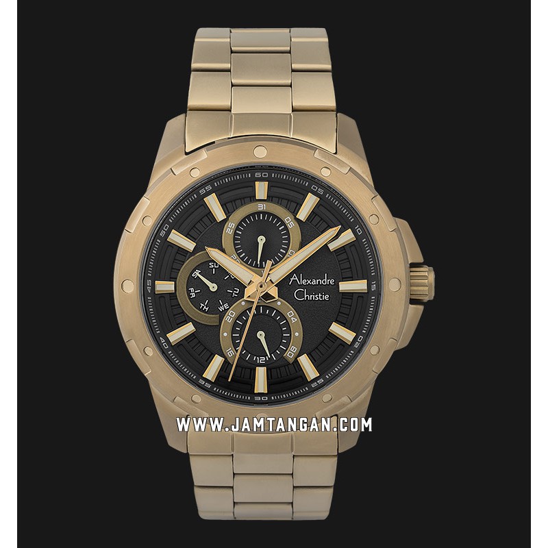 Alexandre Christie AC 6538 MF BBNBA Men Black Dial Gold Brown Stainless Steel Strap