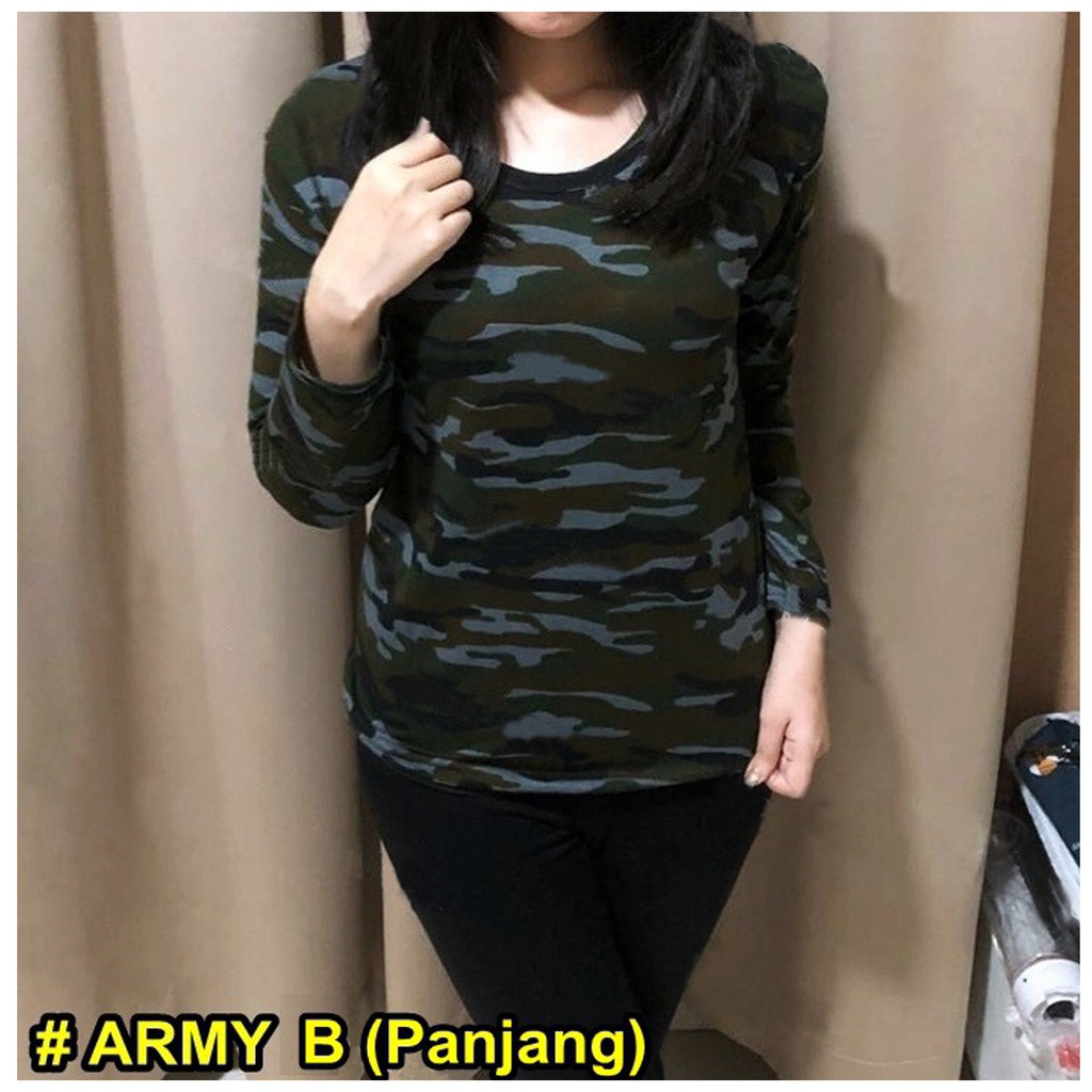 Kaos ARMY Lengan Panjang Wanita / Kaos Loreng Wanita Murah