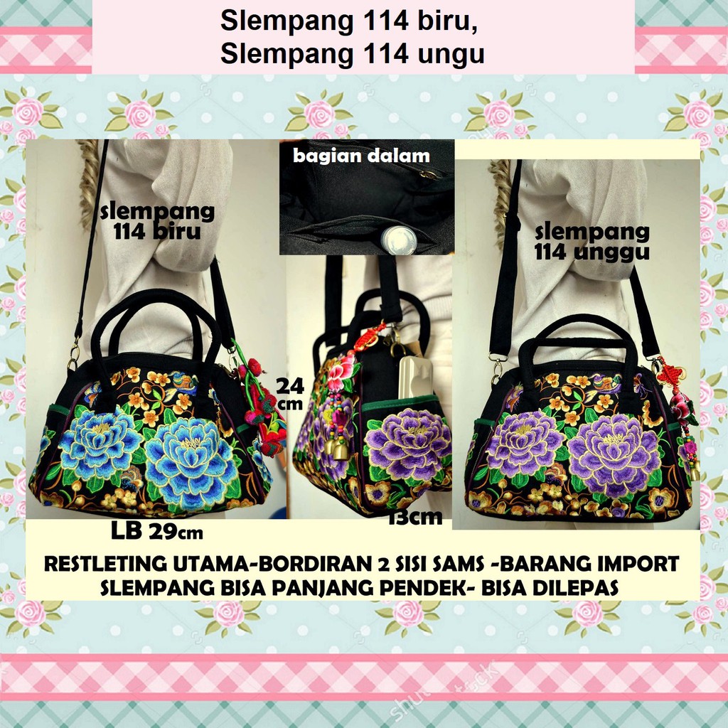 Tas Selempang Etnik Bordir Murah Wanita Kekinian Motif Bunga Import Bangkok Thailand
