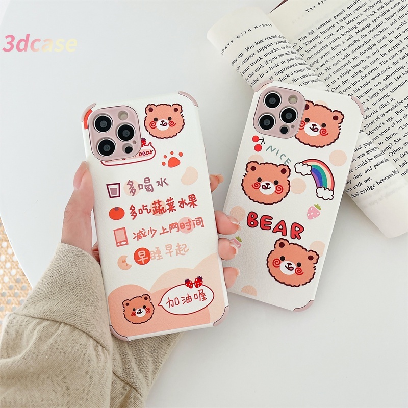 Case OPPO A15 A54 A93 A94 A53 2020 A7 A3S A5 2020 A5S A12 A92 A31 A9 2020 Reno 4 Lite Reno 4 F Reno 5 Lite 5F Find X3Lite A15S F17 F19 PRO A33 2020 A11K A12S A11 A1K A52 A7 Reno 2F Reno 3 A91 A32 Reno 2Z A12E A72 A53S A35 Rainbow Smiley Bear Leather Cover