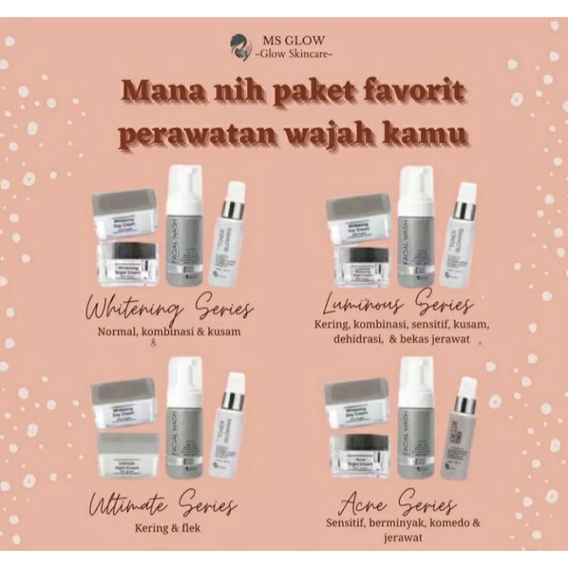 PAKET MS GLOW 100% ORIGINAL ULTIMATE LUMINOUS WHITENING ACNE NIGHT CREAM ECER