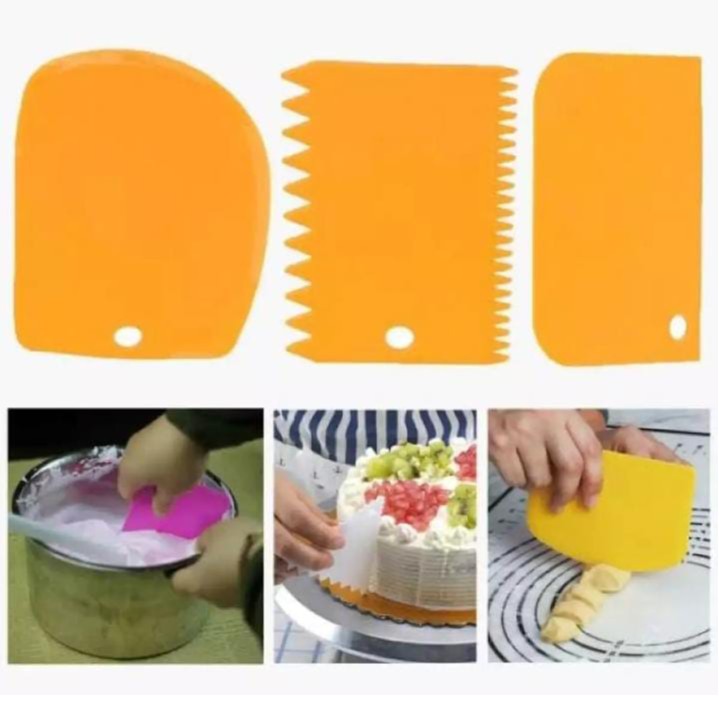 Scraper Kue 3 in 1 / Scrapper Set Alat Potong Adonan / Spatula Cake Pemotong Adonan Kue / Cake Dekor