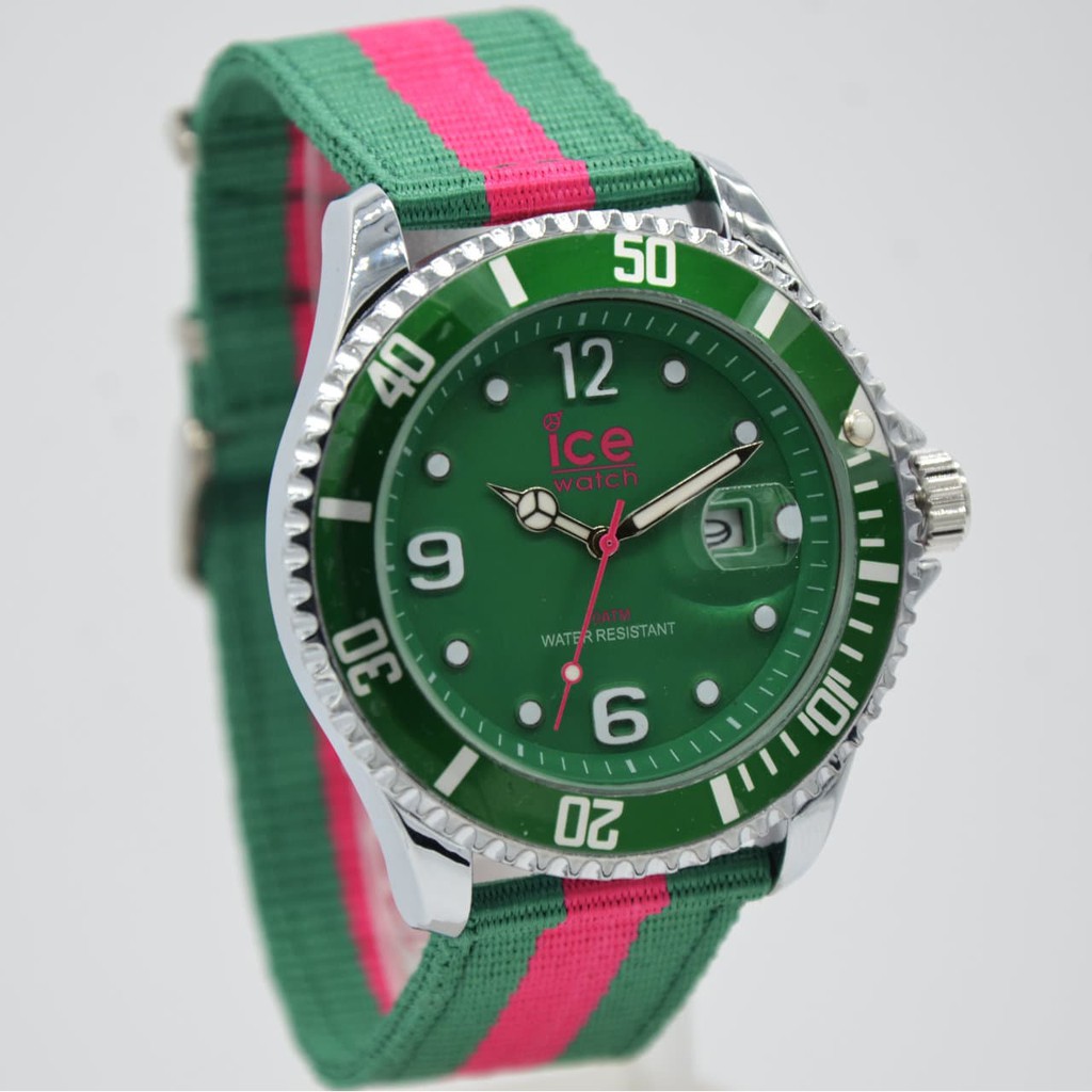 Chepes El Daba Jam Tangan Pria / Cowok Murah Ice Watch Kanvas Green Pink