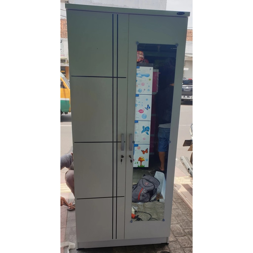 Lemari pakaian 2 pintu putih minimalis kaca cermin full