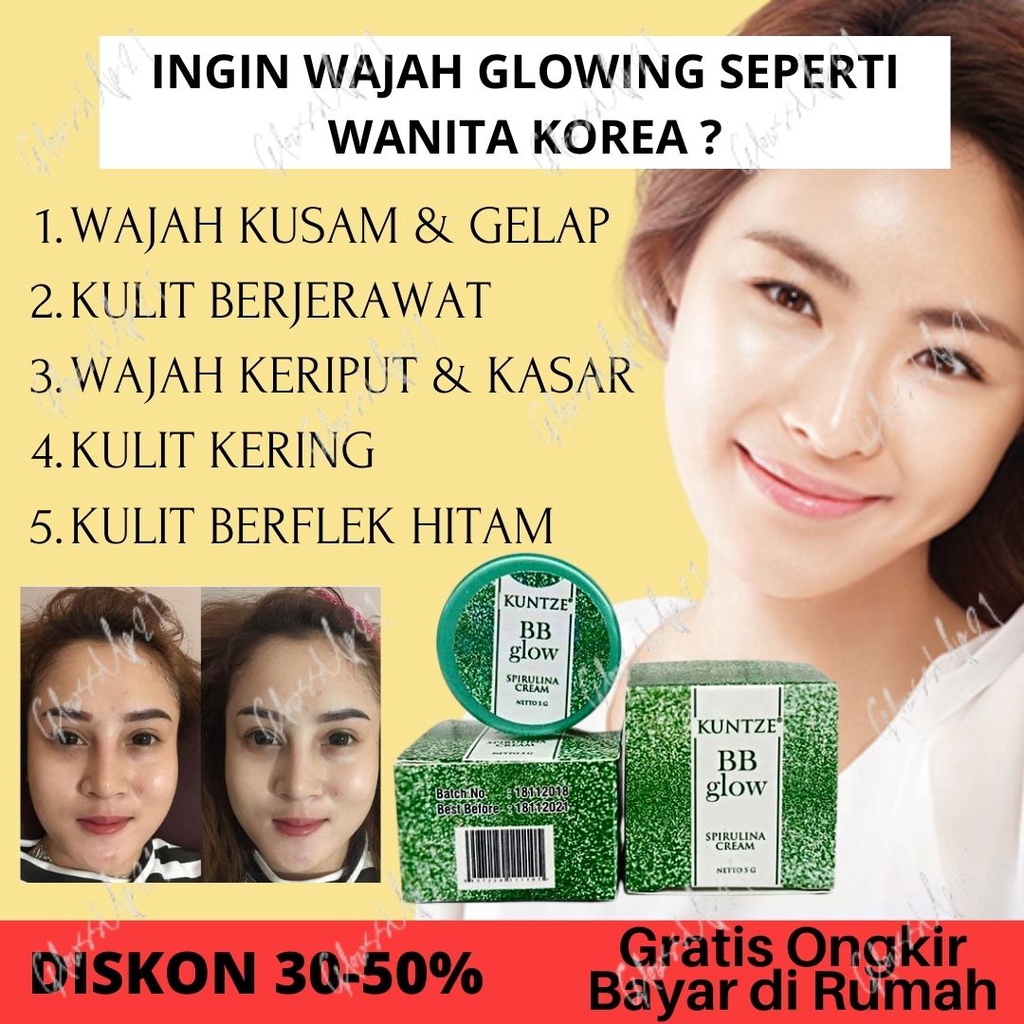 CREAM WAJAH GLOWING BPOM KUNTZE BB GLOW SPIRULINA KRIM WAJAH GLOWING KECANTIKAN PERAWATAN WAJAH